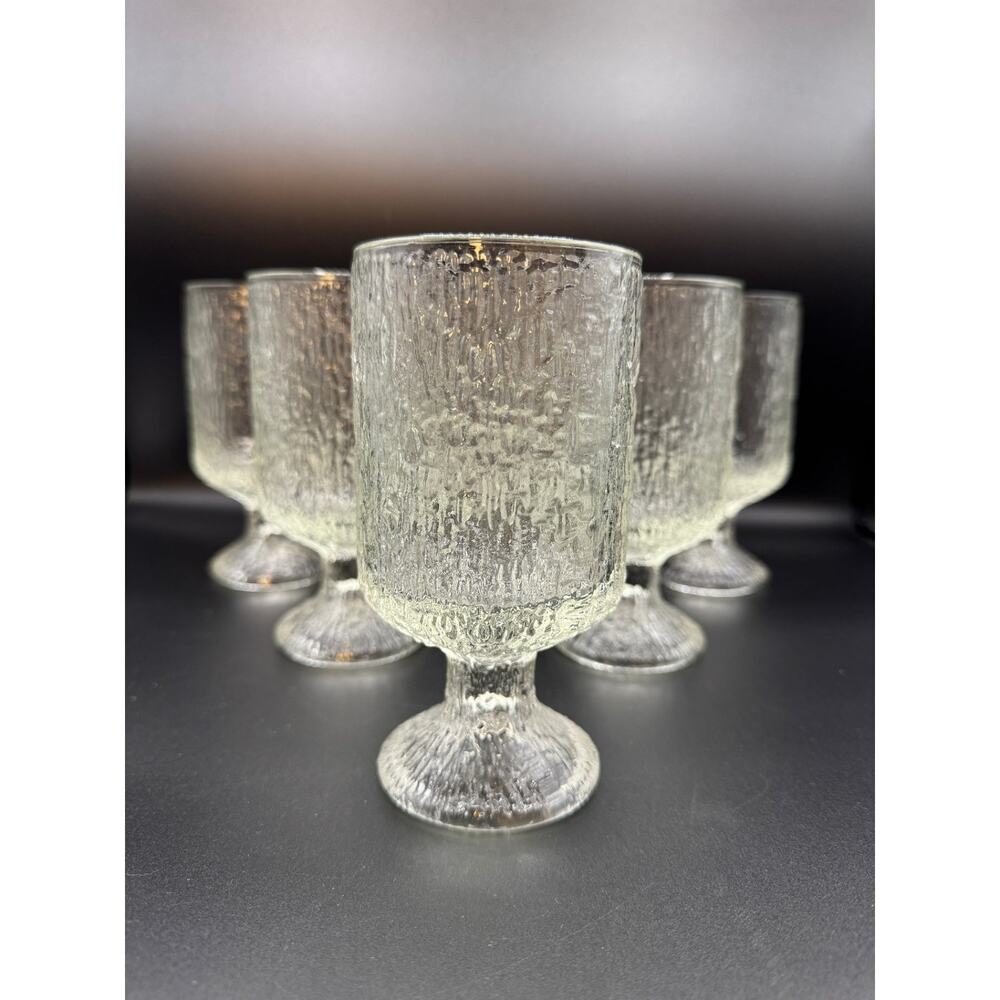 VTG Bark-Textured Indiana Clear Glass Goblets, Set of 6